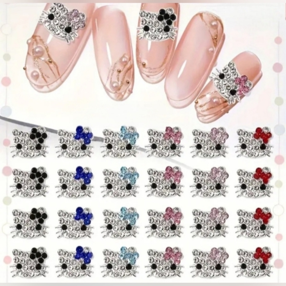 NWT 6pcs HELLO KITTY HEADS SILVER BLING NAIL ART CHARMS! - Picture 3 of 16